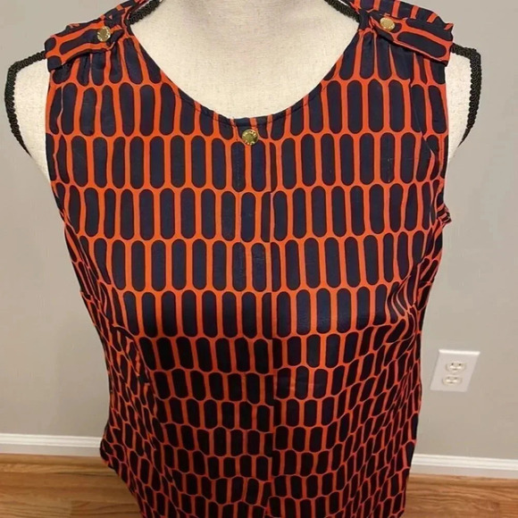 Michael Michael Kors Navy Orange Tunic Sleeveless Gold Logo Buttons Snap… - Picture 2 of 8